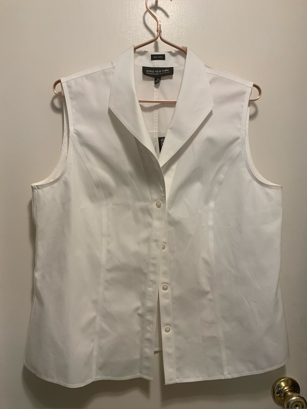 Jones New York White Sleeveless Button-Down Shirt